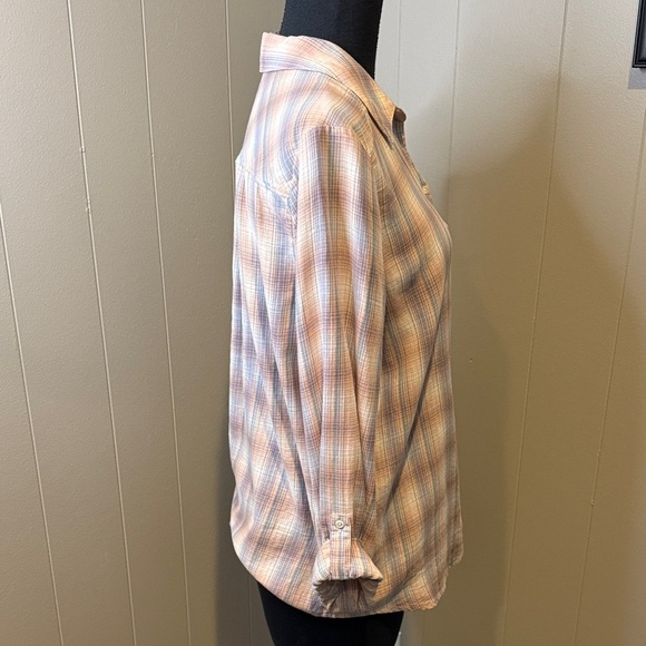 Joie Women’s Small Pink and Cream Plaid Button Down Shirt - Picture 3 of 5